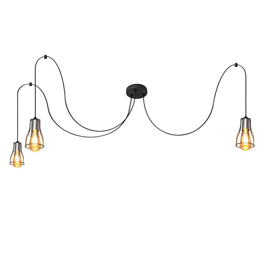 Luster na lanku TUBE LONG 3xE27/15W/230V čierna/lesklý chróm