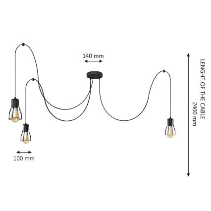 Luster na lanku TUBE LONG 3xE27/15W/230V čierna