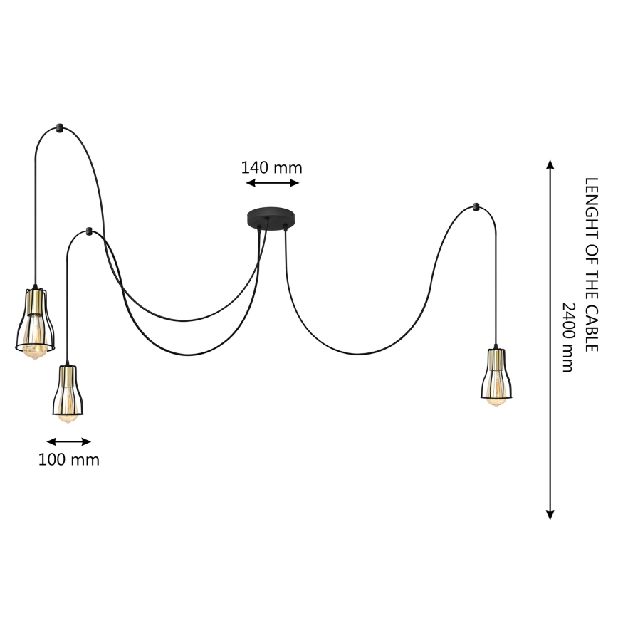 Luster na lanku TUBE LONG 3xE27/15W/230V čierna/zlatá