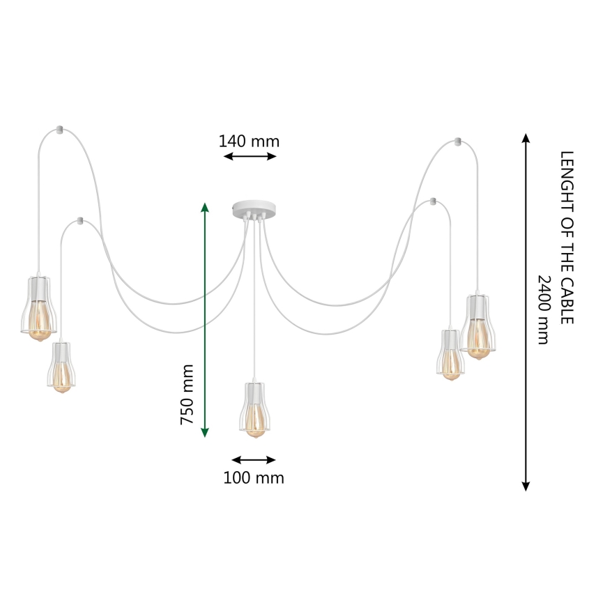 Luster na lanku TUBE LONG 5xE27/10W/230V biela