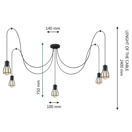 Luster na lanku TUBE LONG 5xE27/10W/230V čierna