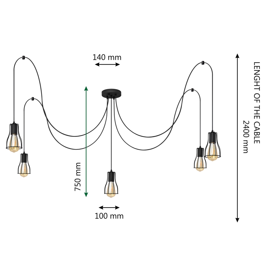 Luster na lanku TUBE LONG 5xE27/10W/230V čierna