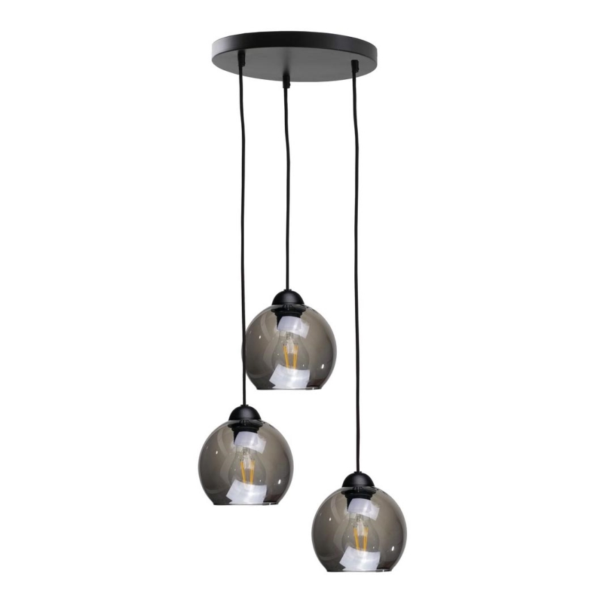 Luster na lanku UNO 3xE27/60W/230V čierna/dymová