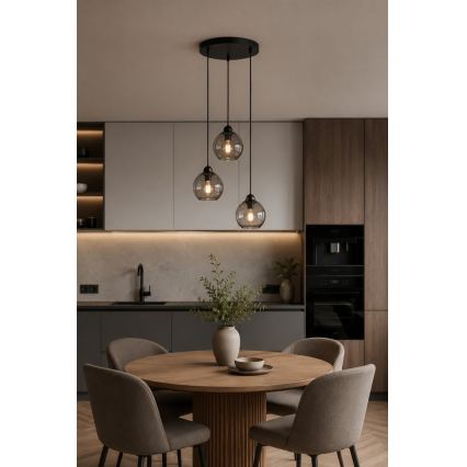 Luster na lanku UNO 3xE27/60W/230V čierna/dymová