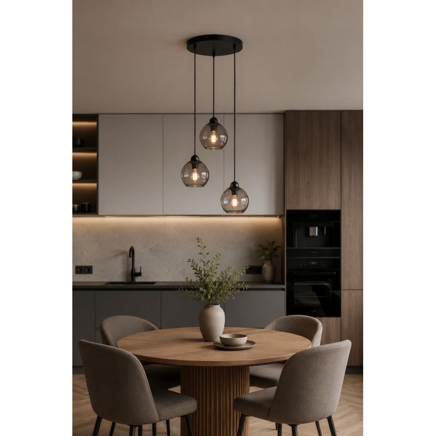 Luster na lanku UNO 3xE27/60W/230V čierna/dymová