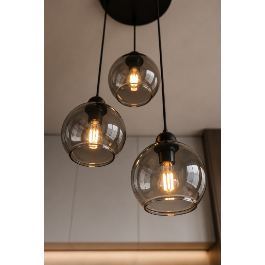 Luster na lanku UNO 3xE27/60W/230V čierna/dymová
