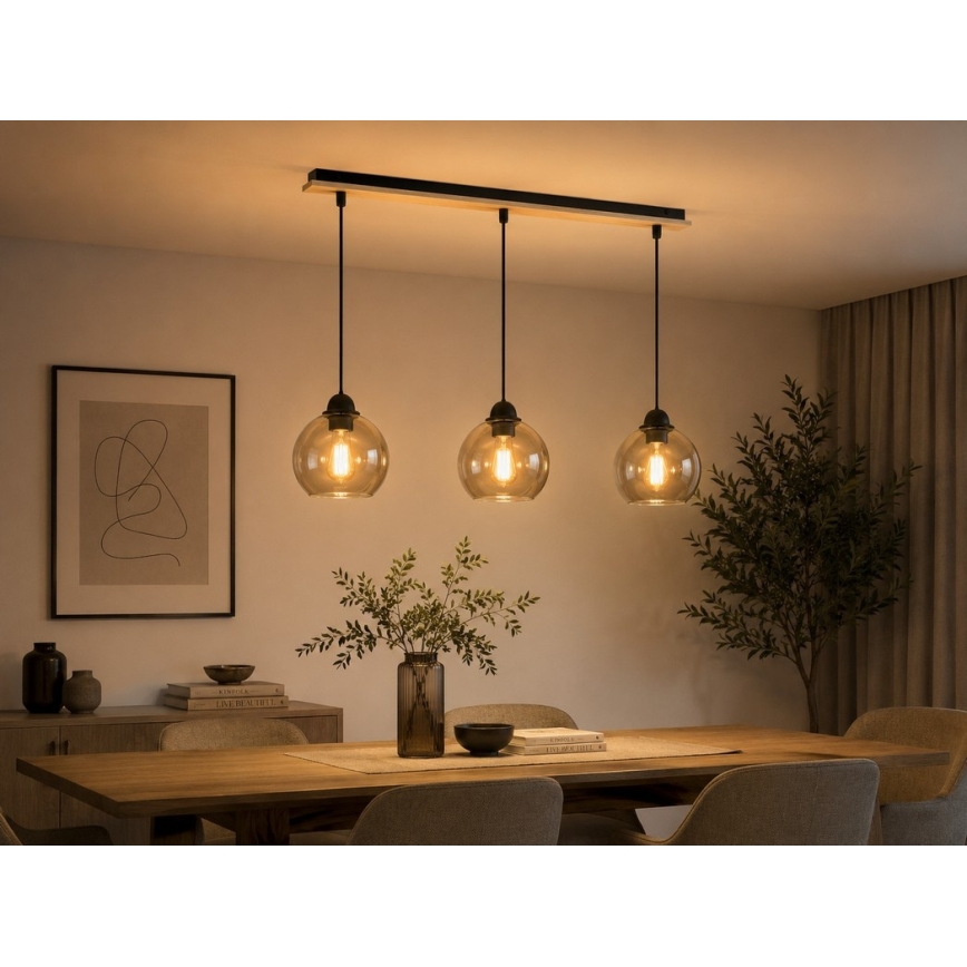 Luster na lanku UNO WOOD 3xE27/60W/230V čierna/hnedá
