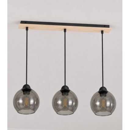 Luster na lanku UNO WOOD 3xE27/60W/230V čierna/hnedá