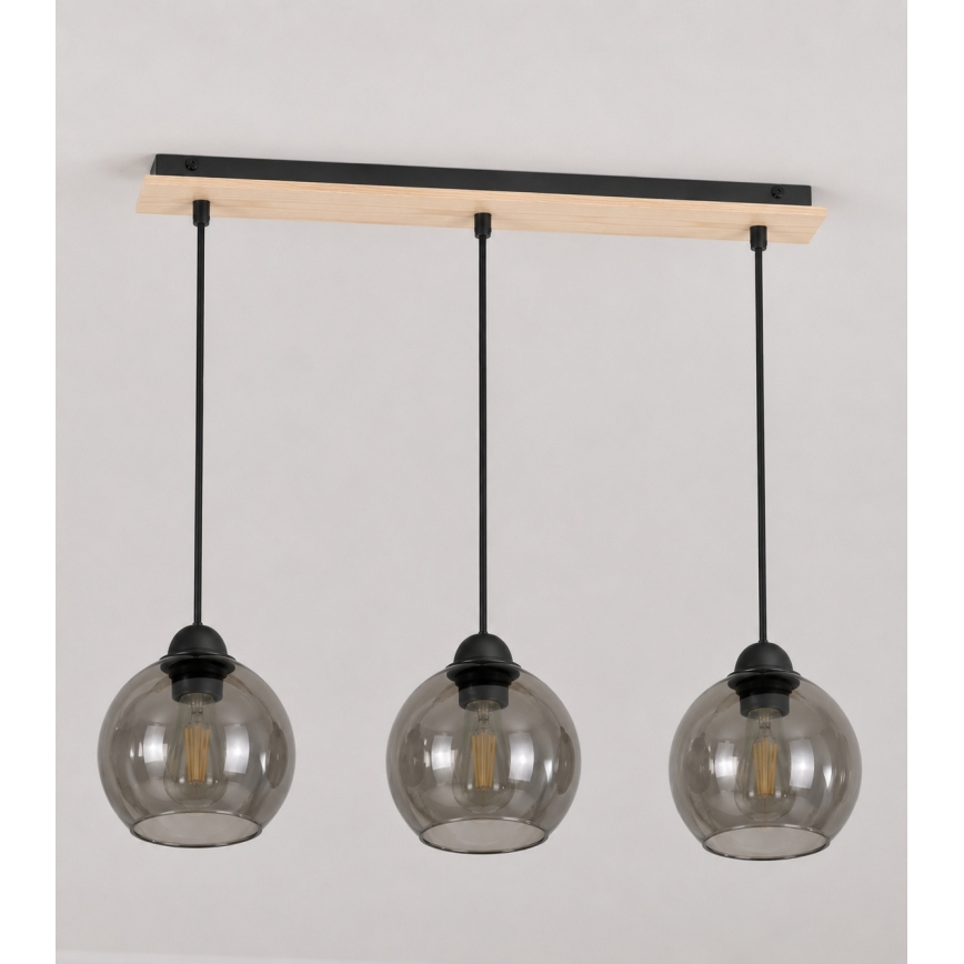 Luster na lanku UNO WOOD 3xE27/60W/230V čierna/hnedá