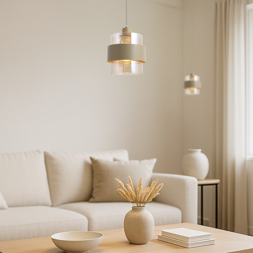 Luster na lanku VALENTINO 1xE27/15W/230V béžový/číry