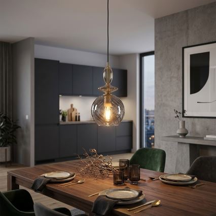 Luster na lanku VELLO 1xE27/15W/230V čierna/dymová béžová/čierna