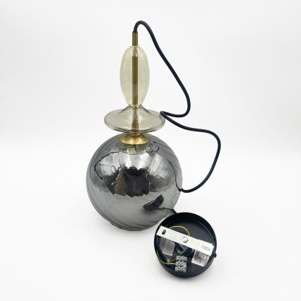 Luster na lanku VELLO 1xE27/15W/230V čierna/dymová béžová/čierna