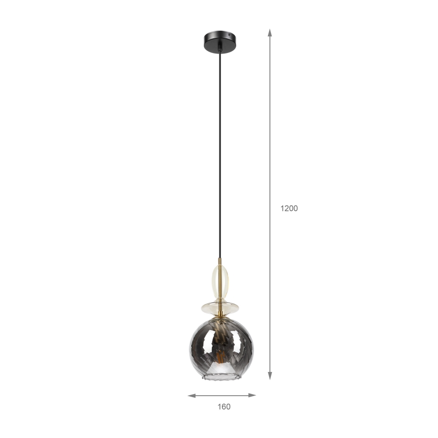 Luster na lanku VELLO 1xE27/15W/230V čierna/dymová béžová/čierna