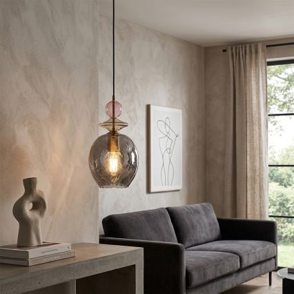 Luster na lanku VELLO 1xE27/15W/230V čierna/dymová ružová/béžová/čierna