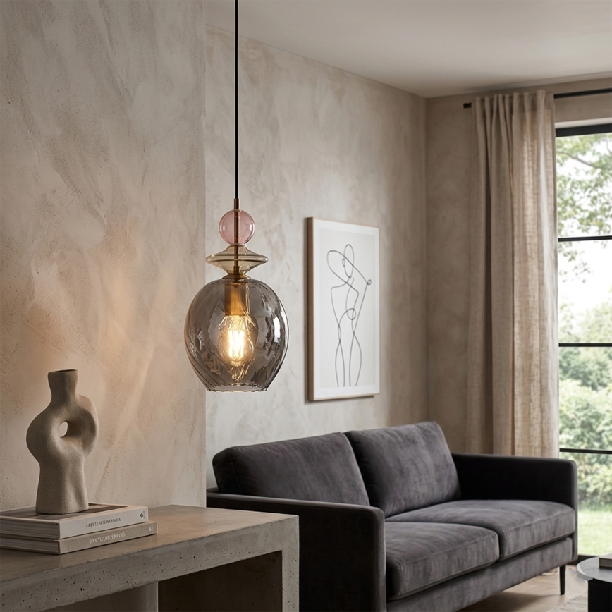 Luster na lanku VELLO 1xE27/15W/230V čierna/dymová ružová/béžová/čierna