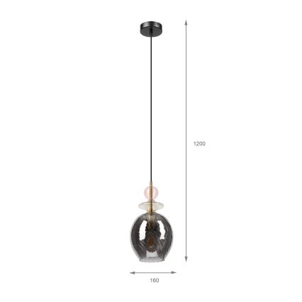 Luster na lanku VELLO 1xE27/15W/230V čierna/dymová ružová/béžová/čierna