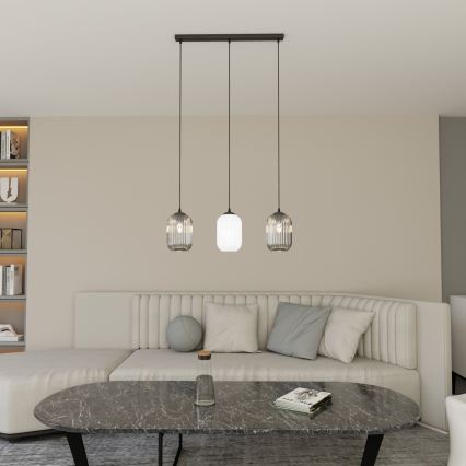 Luster na lanku VERDI 3xE27/15W/230V čierna/šedá/biela