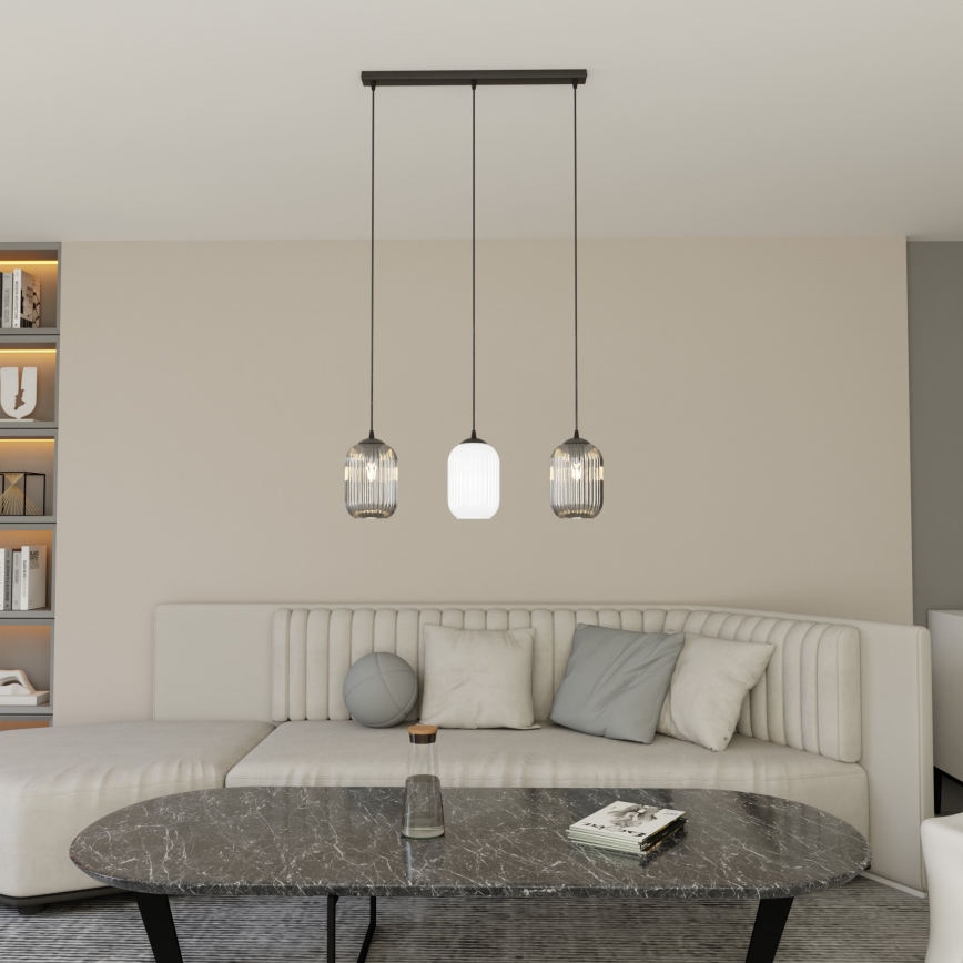 Luster na lanku VERDI 3xE27/15W/230V čierna/šedá/biela