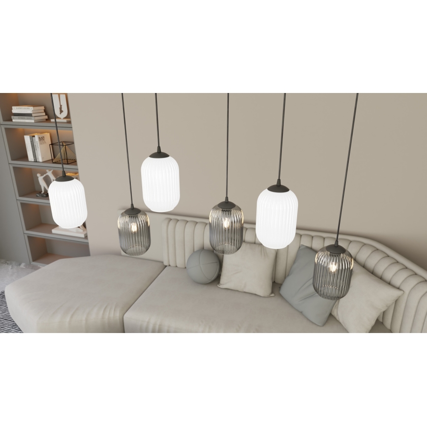 Luster na lanku VERDI 3xE27/15W/230V čierna/šedá/biela
