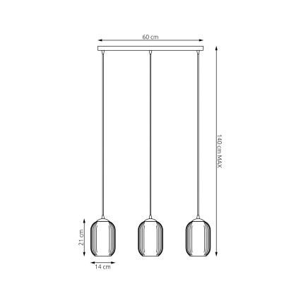 Luster na lanku VERDI 3xE27/15W/230V čierna/šedá/biela