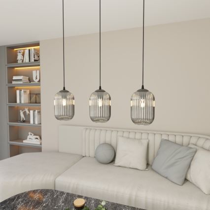 Luster na lanku VERDI 3xE27/15W/230V čierna/šedá