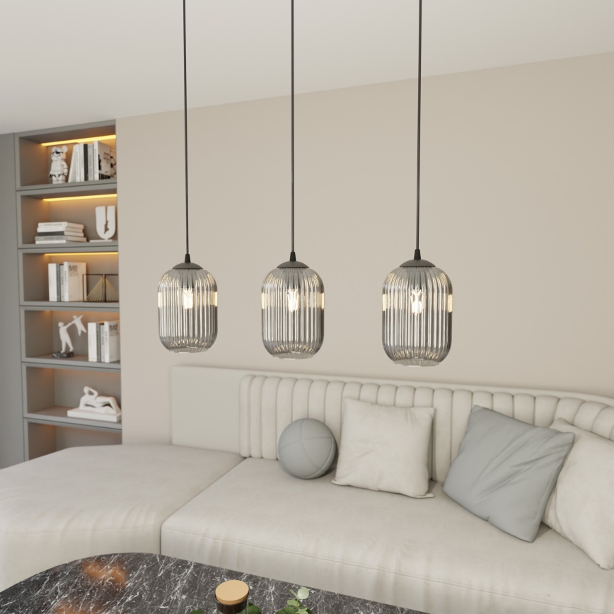 Luster na lanku VERDI 3xE27/15W/230V čierna/šedá