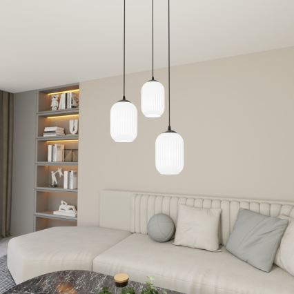 Luster na lanku VERDI 3xE27/15W/230V pr. 30 cm čierna/biela