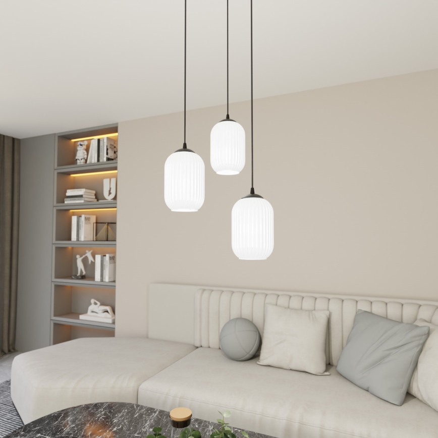 Luster na lanku VERDI 3xE27/15W/230V pr. 30 cm čierna/biela