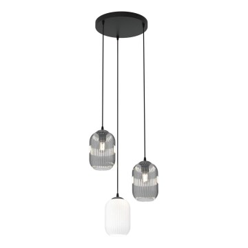 Luster na lanku VERDI 3xE27/15W/230V pr. 30 cm čierna/šedá/biela
