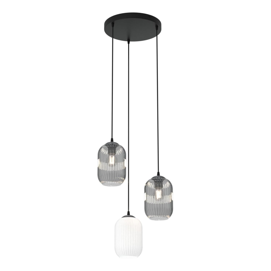 Luster na lanku VERDI 3xE27/15W/230V pr. 30 cm čierna/šedá/biela