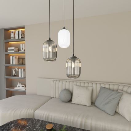 Luster na lanku VERDI 3xE27/15W/230V pr. 30 cm čierna/šedá/biela