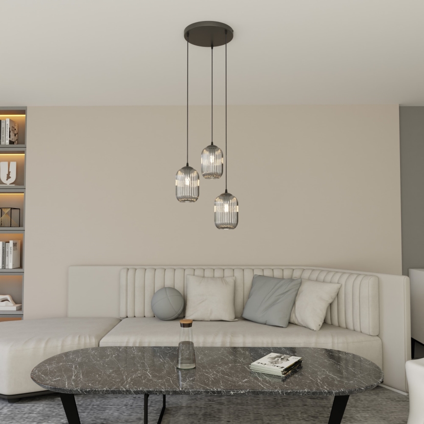 Luster na lanku VERDI 3xE27/15W/230V pr. 30 cm čierna/šedá