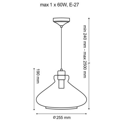 Luster na lanku VETRO 1xE27/60W/230V buk