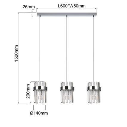Luster na lanku VETRO 3xE14/10W/230V lesklý chróm