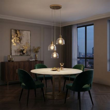 Luster na lanku VIVE 3xE27/15W/230V zlatý