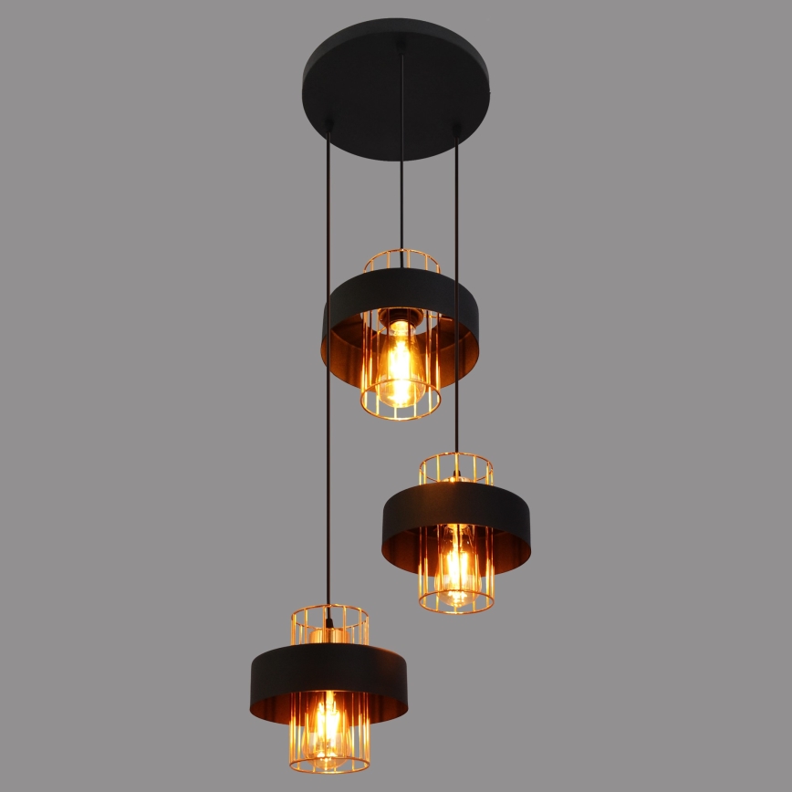 Luster na lanku VOLTA 3xE27/15W/230V čierna/zlatá