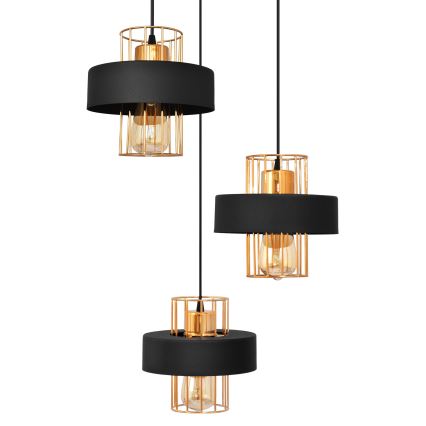 Luster na lanku VOLTA 3xE27/15W/230V čierna/zlatá