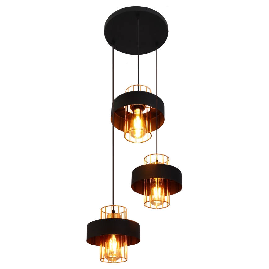 Luster na lanku VOLTA 3xE27/15W/230V čierna/zlatá