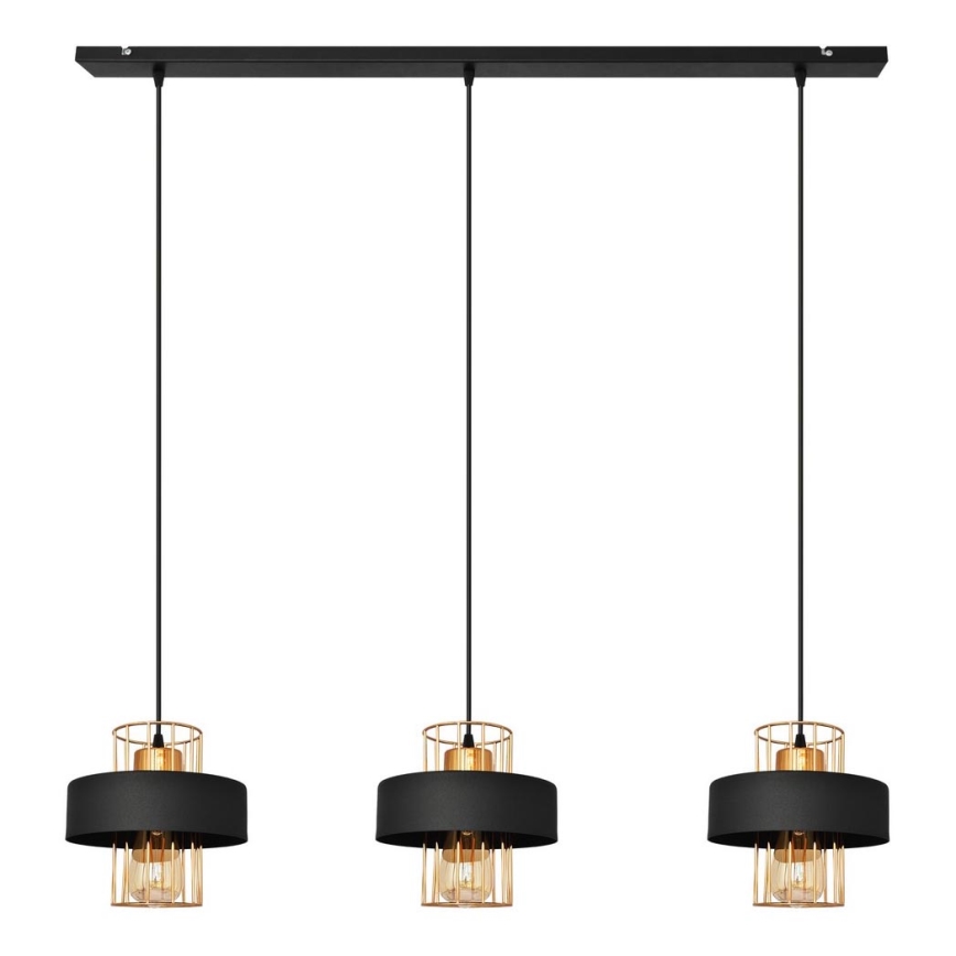 Luster na lanku VOLTA 3xE27/15W/230V čierna/zlatá