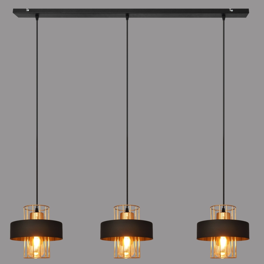 Luster na lanku VOLTA 3xE27/15W/230V čierna/zlatá