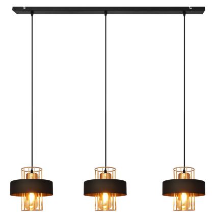 Luster na lanku VOLTA 3xE27/15W/230V čierna/zlatá