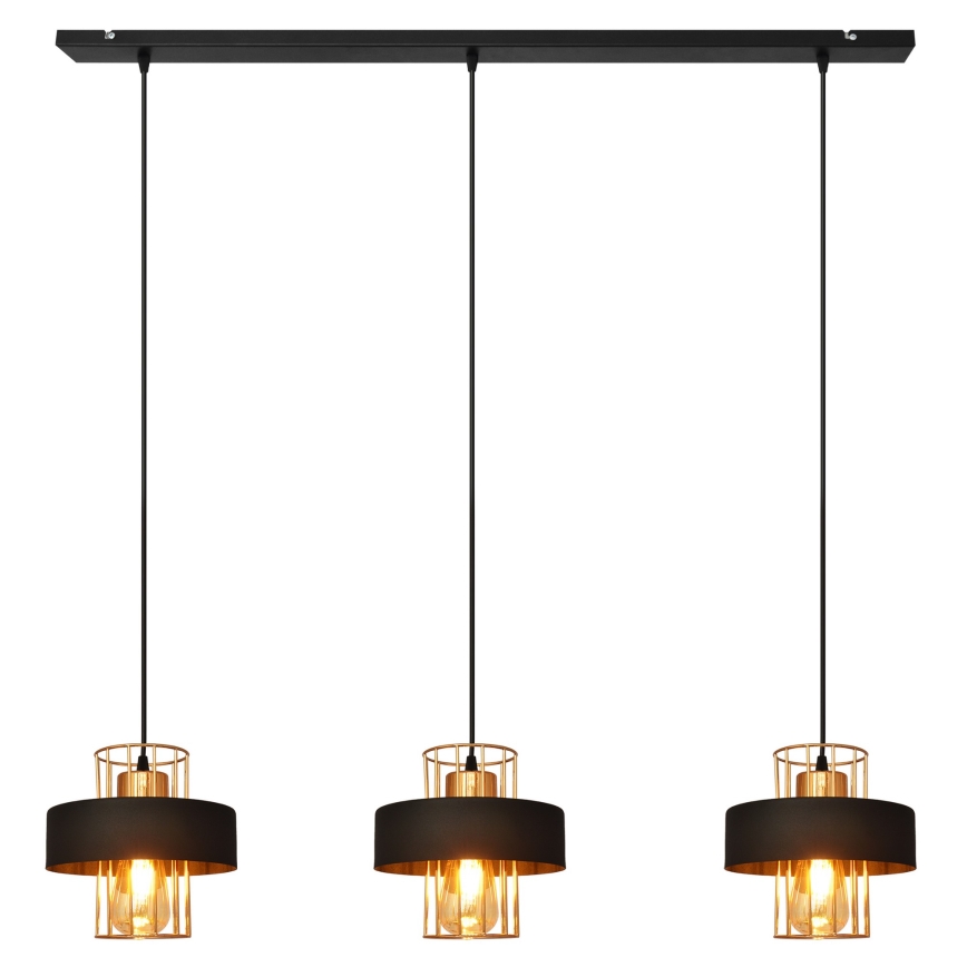 Luster na lanku VOLTA 3xE27/15W/230V čierna/zlatá