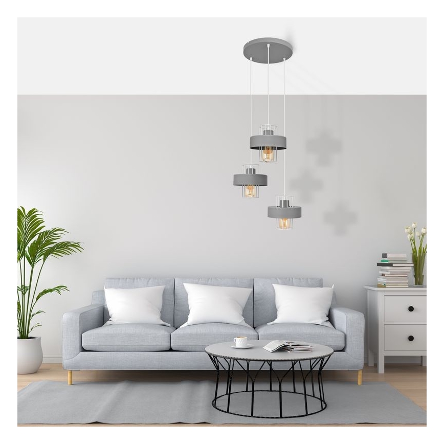 Luster na lanku VOLTA 3xE27/15W/230V pr. 42 cm šedá