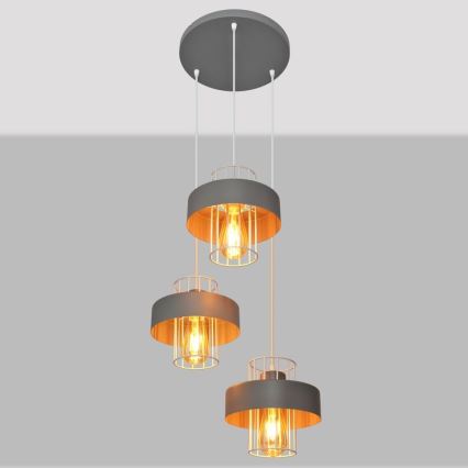 Luster na lanku VOLTA 3xE27/15W/230V pr. 42 cm šedá