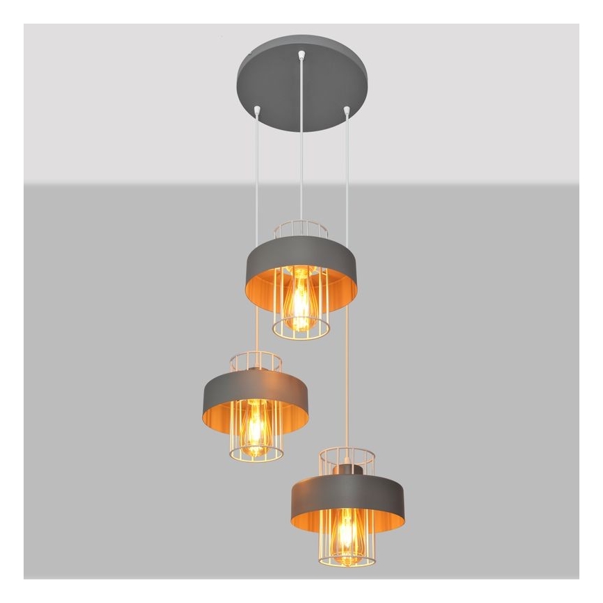 Luster na lanku VOLTA 3xE27/15W/230V pr. 42 cm šedá