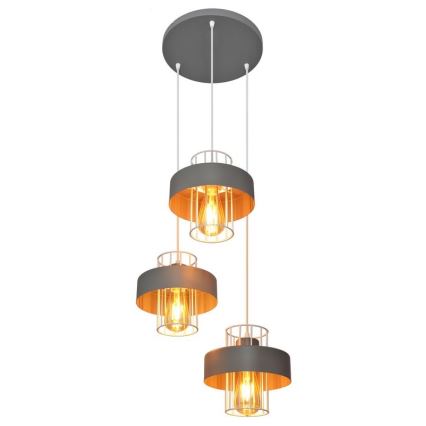 Luster na lanku VOLTA 3xE27/15W/230V pr. 42 cm šedá