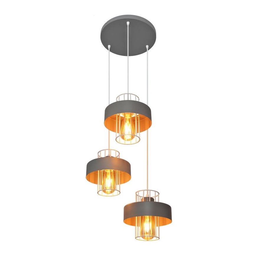 Luster na lanku VOLTA 3xE27/15W/230V pr. 42 cm šedá