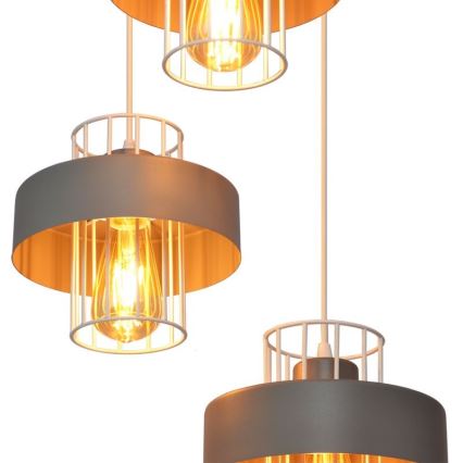 Luster na lanku VOLTA 3xE27/15W/230V pr. 42 cm šedá