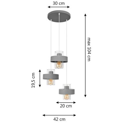 Luster na lanku VOLTA 3xE27/15W/230V pr. 42 cm šedá