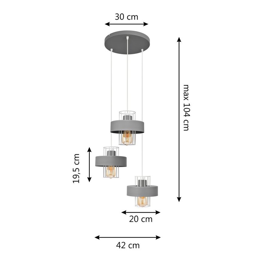 Luster na lanku VOLTA 3xE27/15W/230V pr. 42 cm šedá